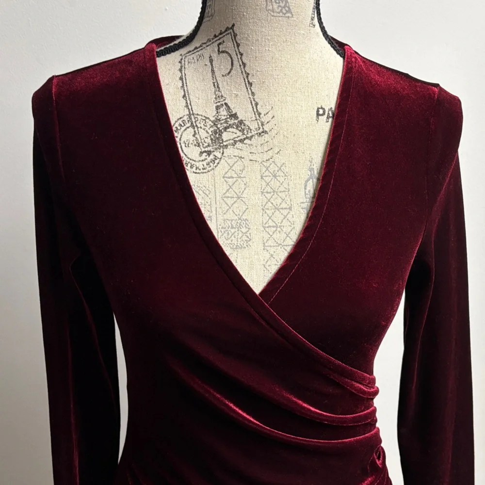 NWOT Burgundy Velvet Long Sleeve Dress - Picture 10 of 16